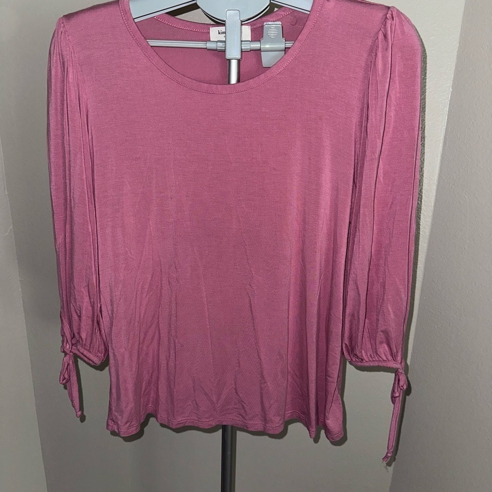 Kim & Cami Mauve T-Shirt with Tie Sleeves